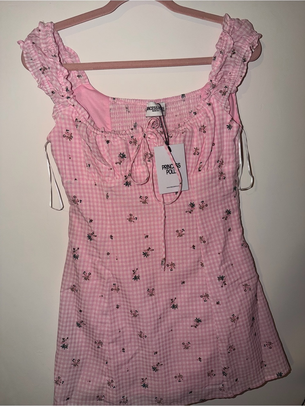 Princess Polly Pink Gingham Floral Ruffle Sundress
